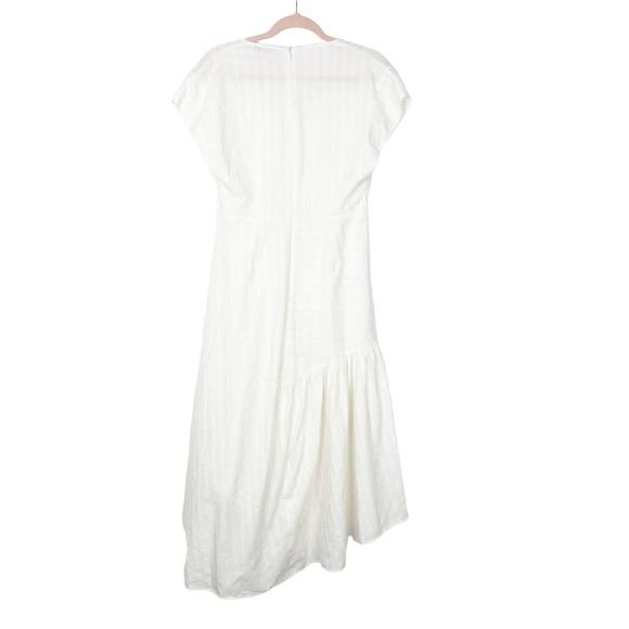 2/$30 ZARA Asymmetric Dress XS Striped White V-Neck Short Sleeve Textured #5637 - Picture 10 of 16